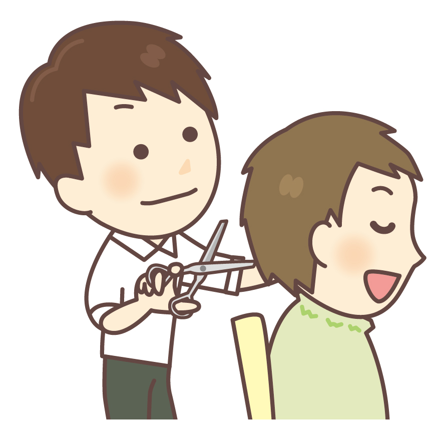 美容師が髪を切るイラスト