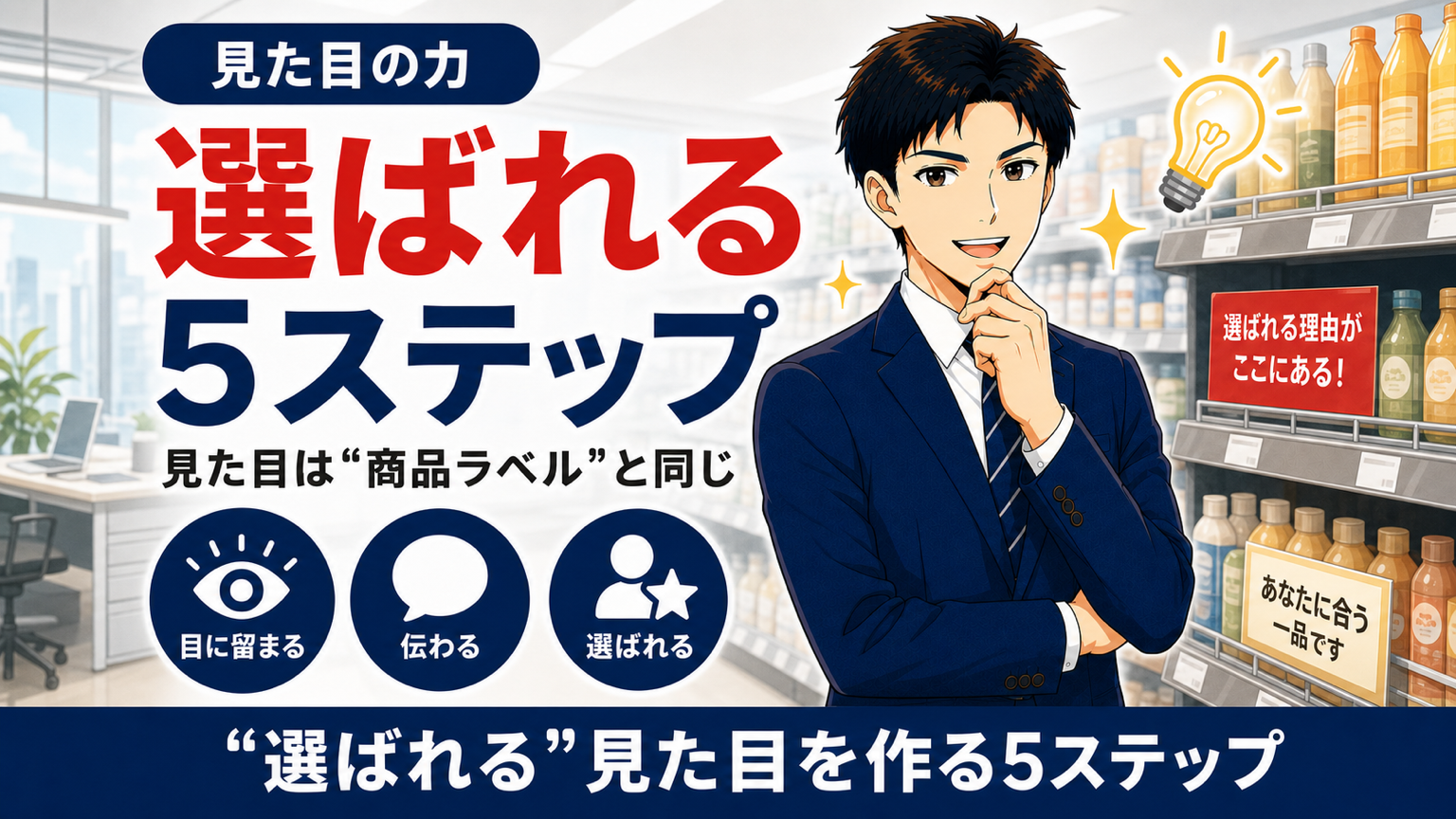 見た目を商品ラベルにたとえて選ばれる方法を解説する営業マン向け記事のアイキャッチ画像
