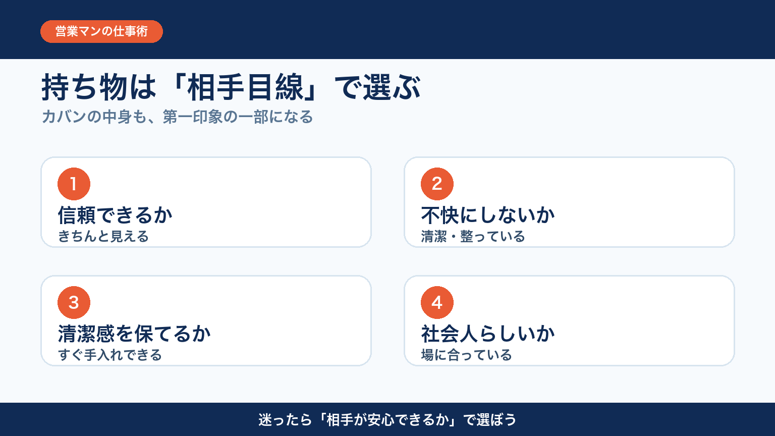 営業マンの持ち物を相手目線で選ぶ4つの基準