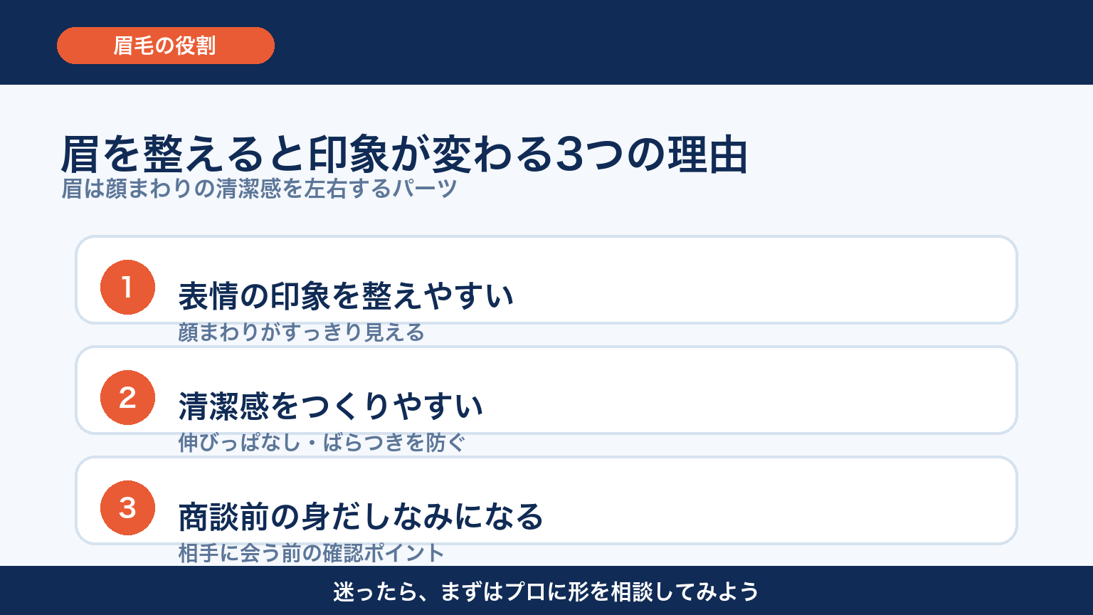 営業マンが眉毛を整えると印象が変わる3つの理由 図解