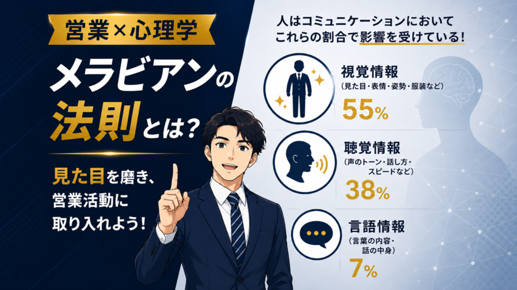メラビアンの法則を営業活動に活かす方法を解説するアイキャッチ画像