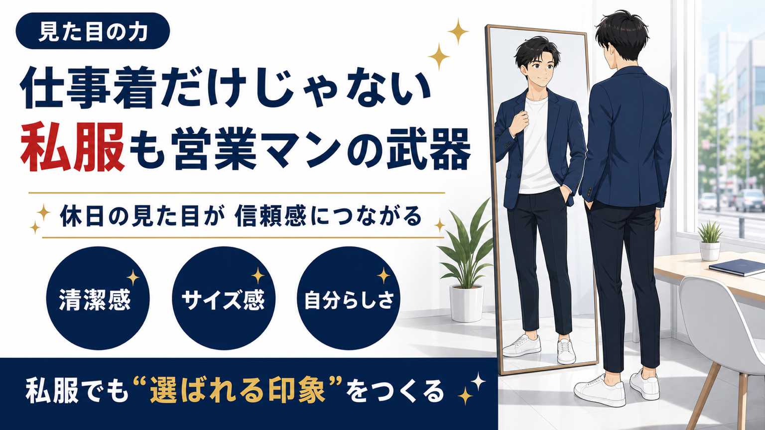 営業マンが私服の見た目も磨く重要性を解説するアイキャッチ画像