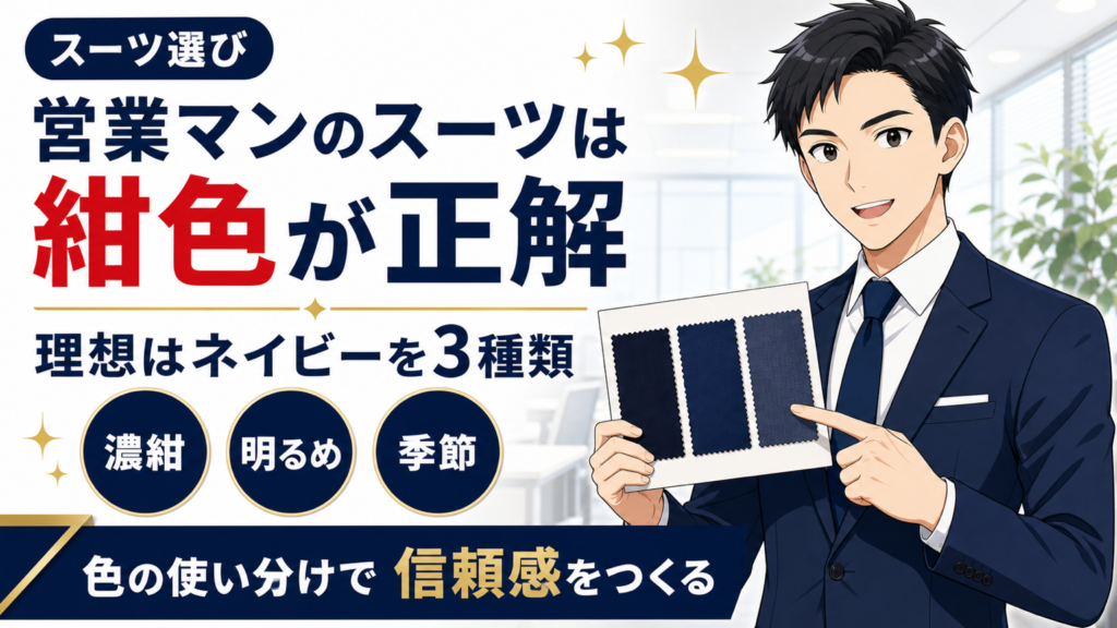 営業マンに適したスーツの色とネイビーの選び方を解説するアイキャッチ画像