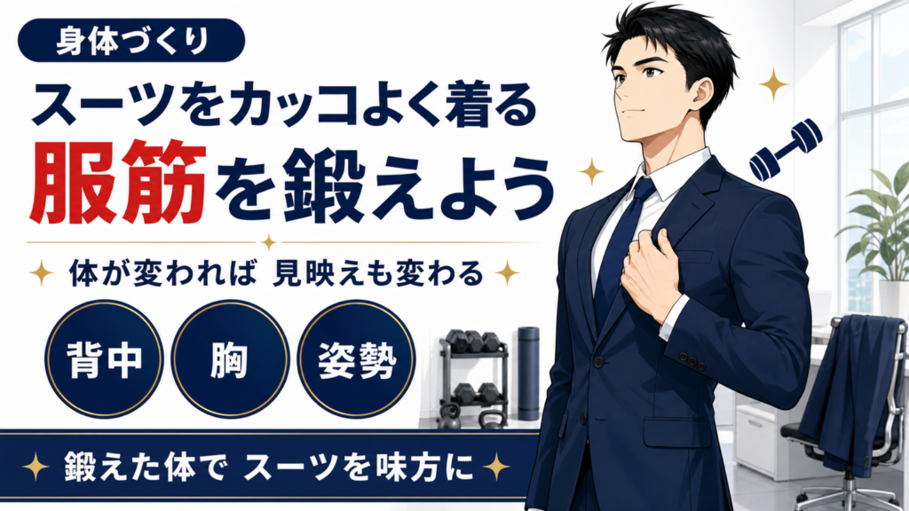 スーツを格好よく着るための筋トレを解説するアイキャッチ画像